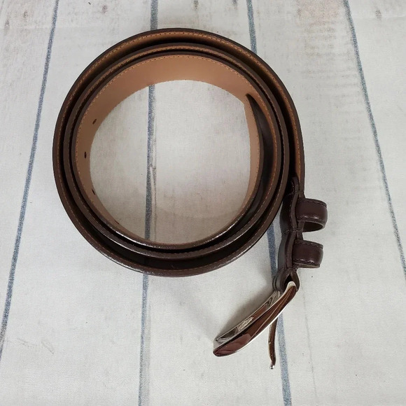 Allen Edmonds Leather Belt Chocolate  Brown Silver Buckle Stamped Size 46 - Picture 6 of 11